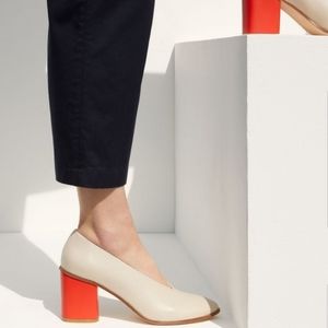 COS chunky statement heels red and cream sz 8.5